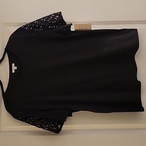 Stella & Dot Black Lace Sleeve T-shirt